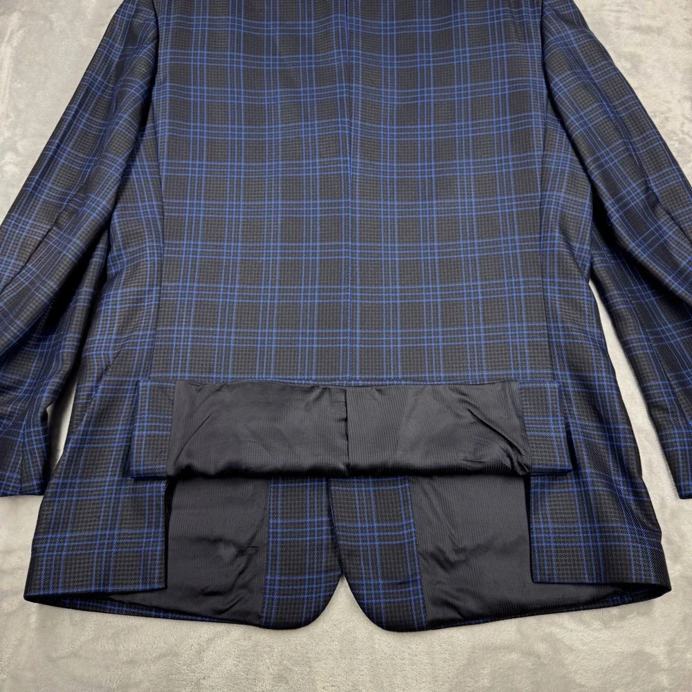 EXTREMA ZANETTI Zegna Blazer 44R US 54R IT Blue Windowpane Plaid Super 120s Wool